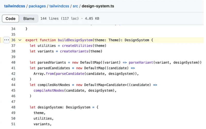 buildDesignSystem fn in Tailwind CSS source code.