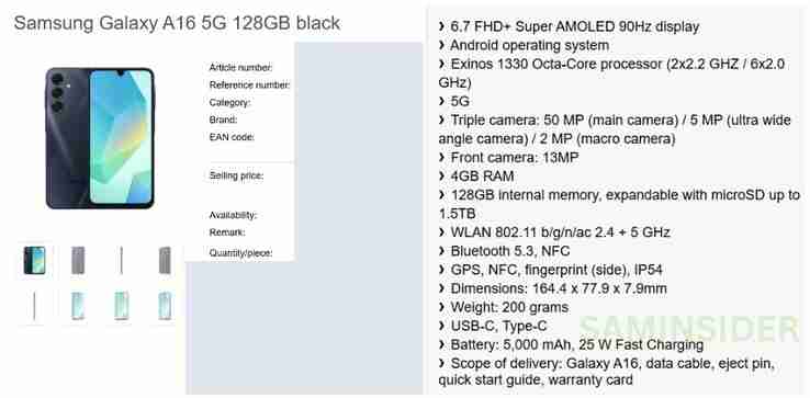 Samsung Galaxy A16 tipped to launch with IP54 rating and display size upgrade