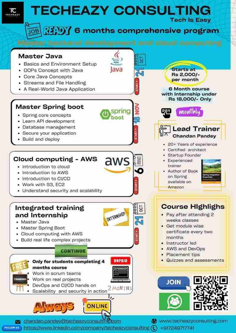 TechEazy Consulting Launches Comprehensive Java, Spring Boot & AWS Training Program with onth Free Internship