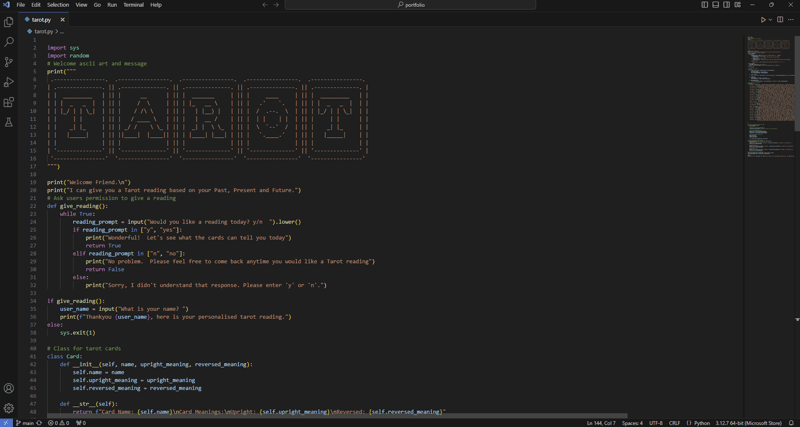 My first Python Program: Tarot