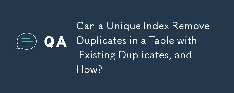 Can a Unique Index Remove Duplicates in a Table with Existing Duplicates, and How? 
