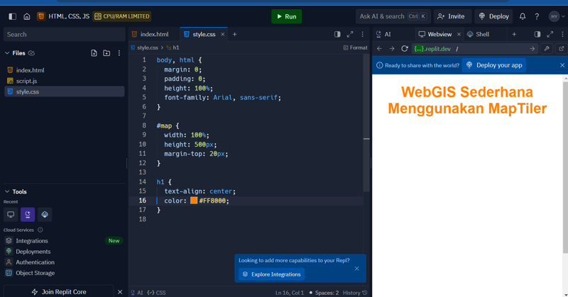 Panduan Lengkap Belajar HTML, CSS, dan JavaScript dengan Replit untuk Membuat WebGIS Sederhana Menggunakan MapTiler