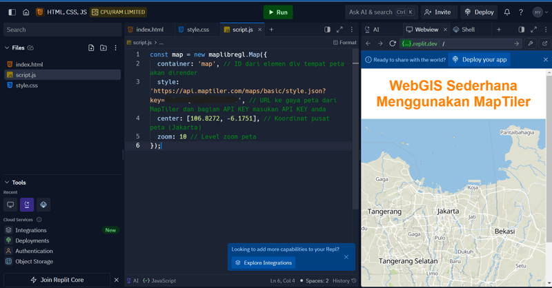 Panduan Lengkap Belajar HTML, CSS, dan JavaScript dengan Replit untuk Membuat WebGIS Sederhana Menggunakan MapTiler