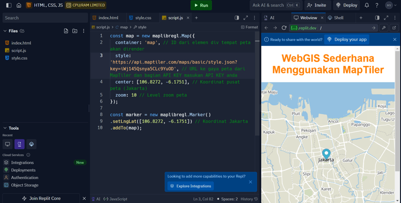 Panduan Lengkap Belajar HTML, CSS, dan JavaScript dengan Replit untuk Membuat WebGIS Sederhana Menggunakan MapTiler