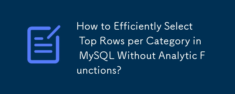 How to Efficiently Select Top Rows per Category in MySQL Without Analytic Functions? 
