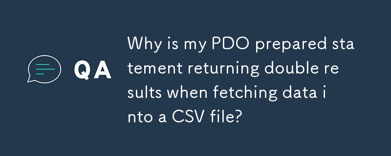 Why is my PDO prepared statement returning double results when fetching data into a CSV file? 
