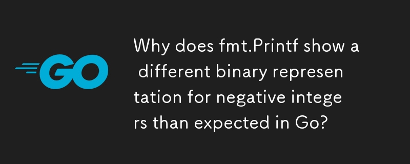 Why does fmt.Printf show a different binary representation for negative integers than expected in Go? 
