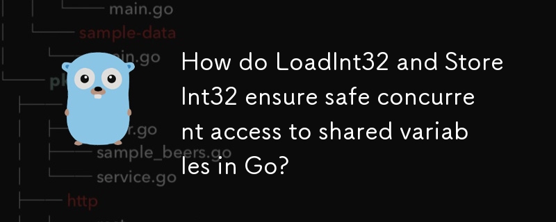 How do LoadInt32 and StoreInt32 ensure safe concurrent access to shared variables in Go? 
