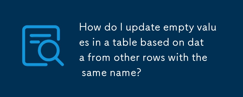 How do I update empty values in a table based on data from other rows with the same name? 
