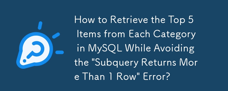 How to Retrieve the Top 5 Items from Each Category in MySQL While Avoiding the 